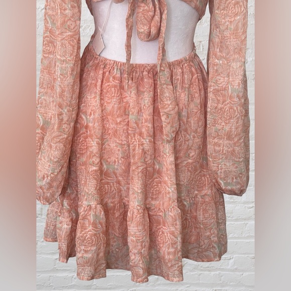 Lush Pink Bohemian Floral Puff Sleeve Dress Sz M Soft Girl Era NWT Cottagecore - Picture 9 of 11